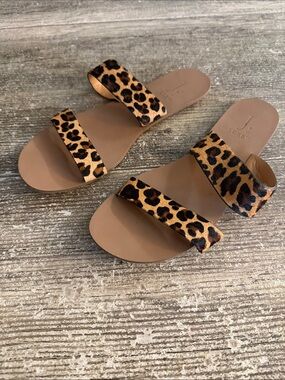 J. Crew two strap leopard print flat slip on sandals
